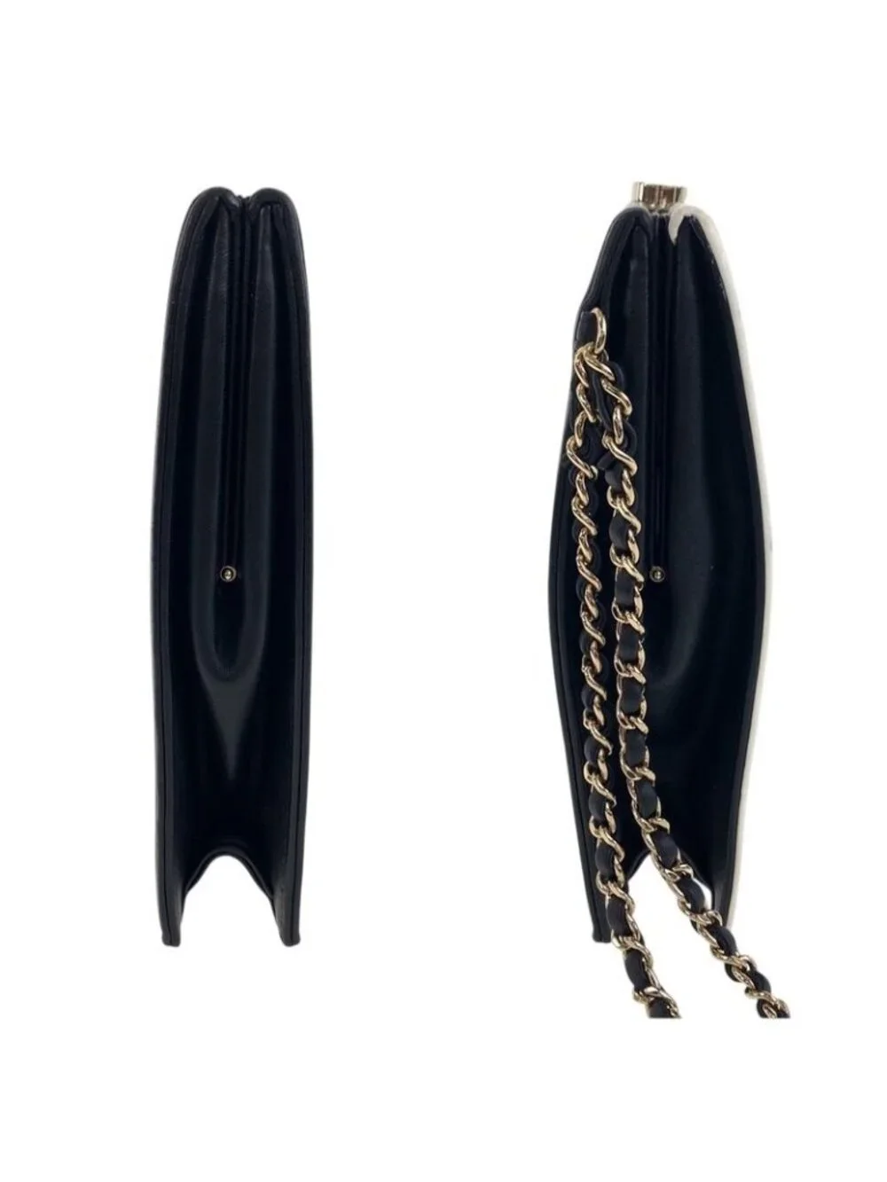 Chanel CC Logo White Black Gold Lambskin Clutch - Picture 8 of 9